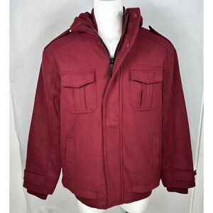 PJ MARK Mens 2XL Insulated Full Zip‎ Snap Hooded Jacket Maroon Vintage Y2K NEW